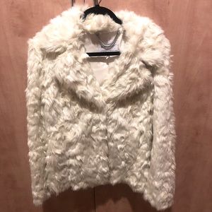 BCBG faux fur coat, medium. Color: white